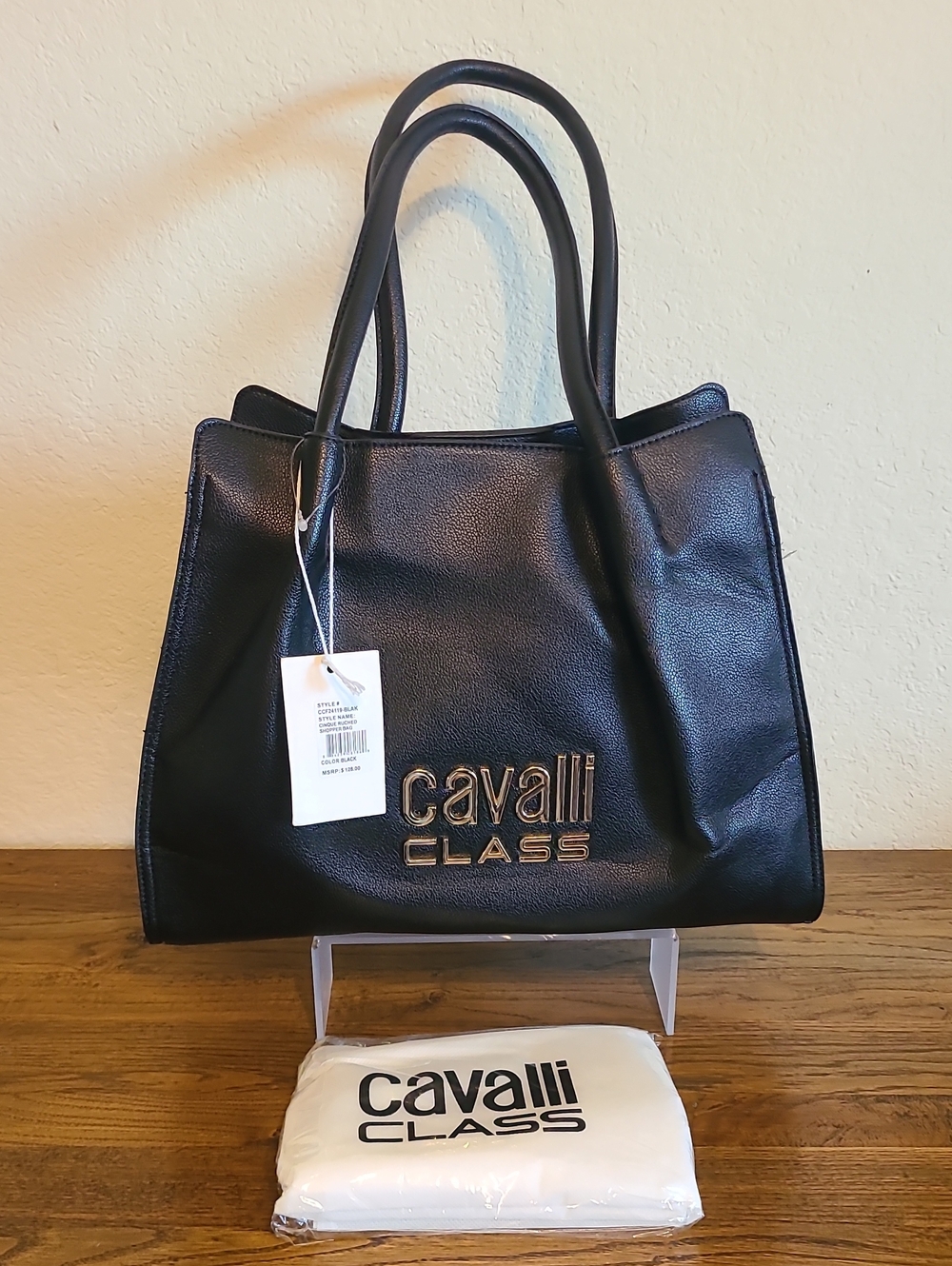 Cavalli Class Black Tote with Gold Logo